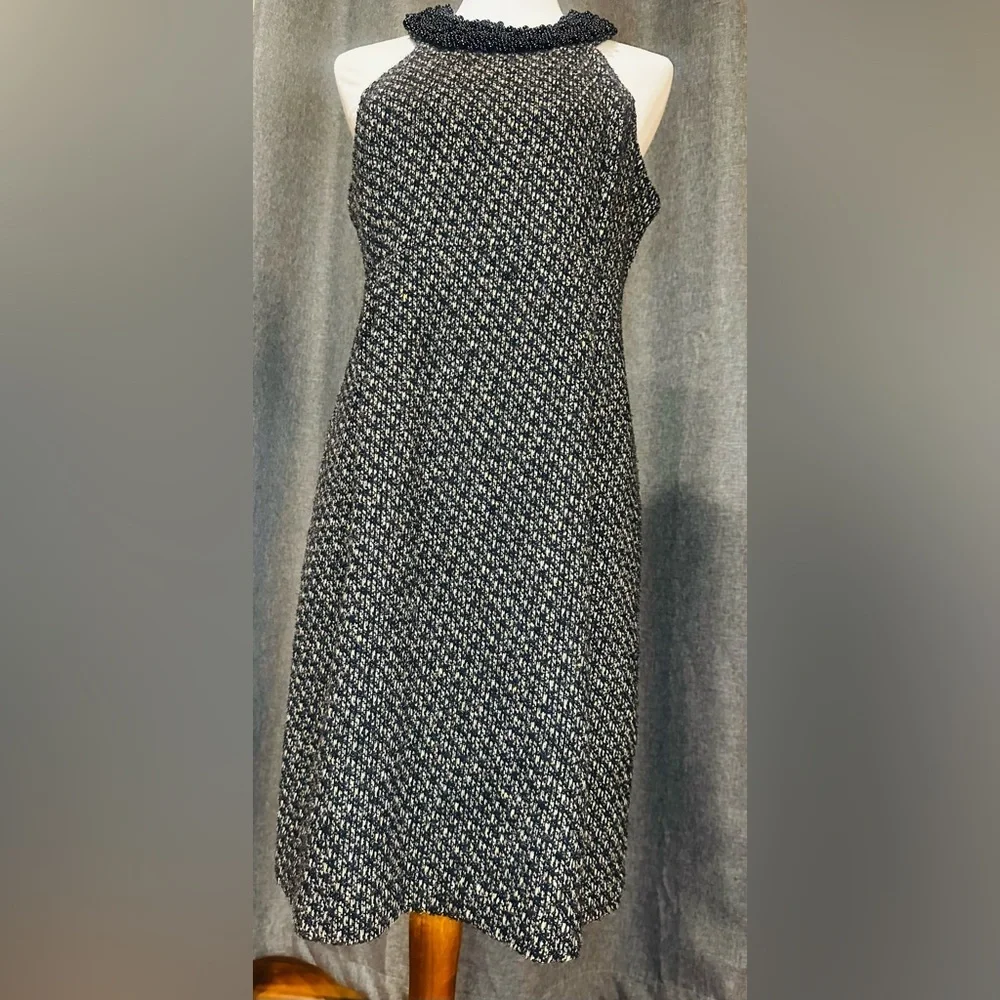 INC International Concepts Black and Gold Tweed Dress with Beaded Collar